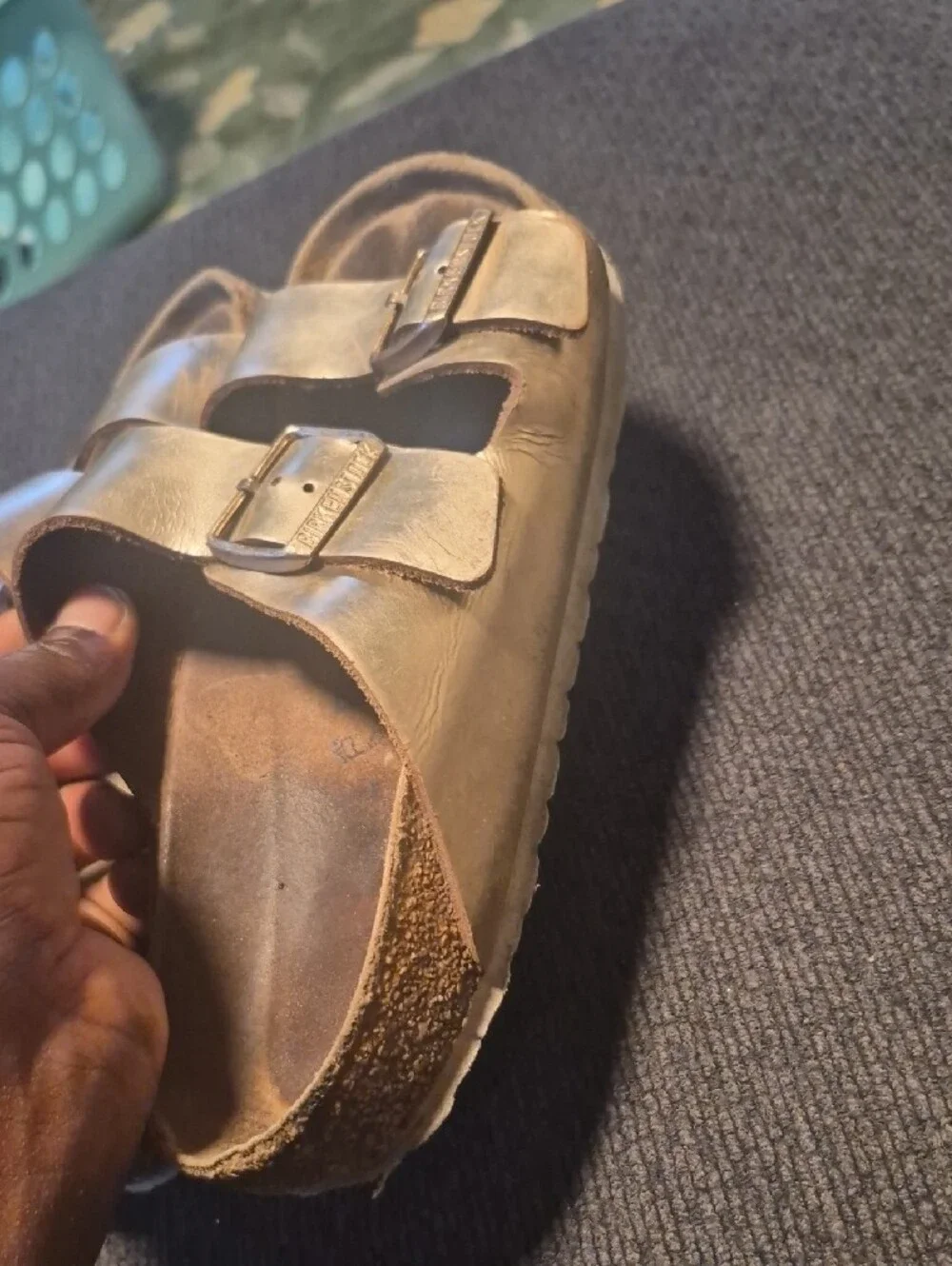 Birkenstock Men's Metallic Gold Double-Buckle Slide Sandals